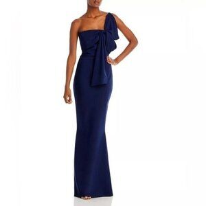 New Chiara Boni La Petite Robe Teresa Bow One Shoulder Gown, blue dress size 8